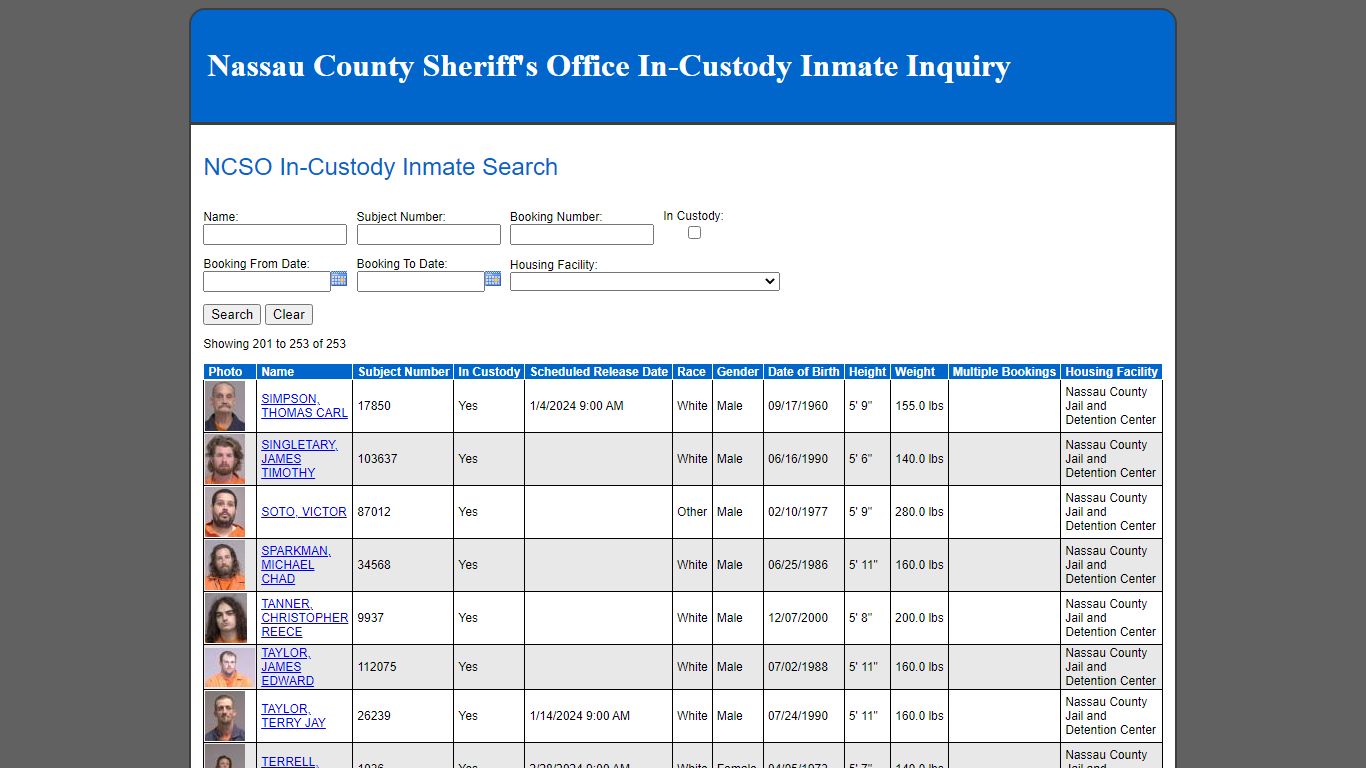 NCSO In-Custody Inmate Search